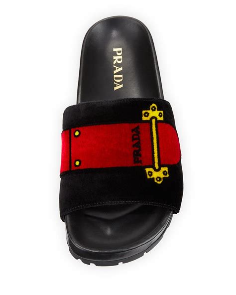 prada sherpa slippers|prada flat velvet slides.